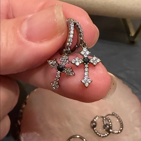 fashionable 3 set of gun metal colot Hoop Earrings Set - Picture 3 of 7